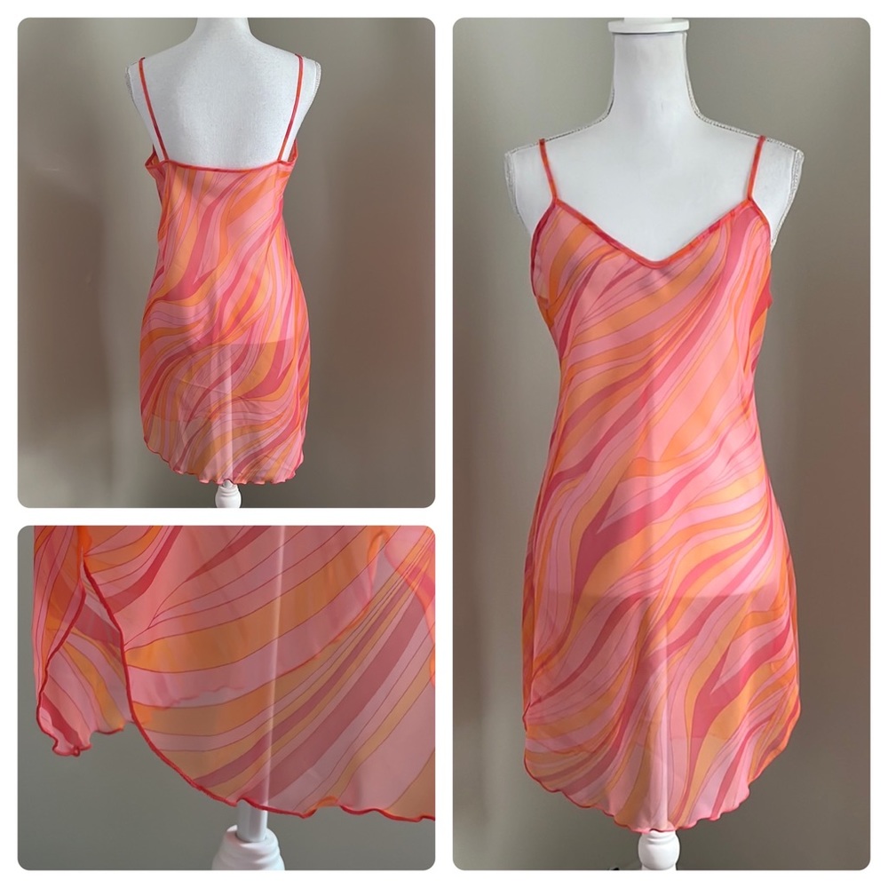 VTG Petra Fashions Sheer Pink & Orange Swirl Slip Dress